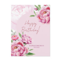 Tarjeta de felicitación de cumpleaños de peonía ro