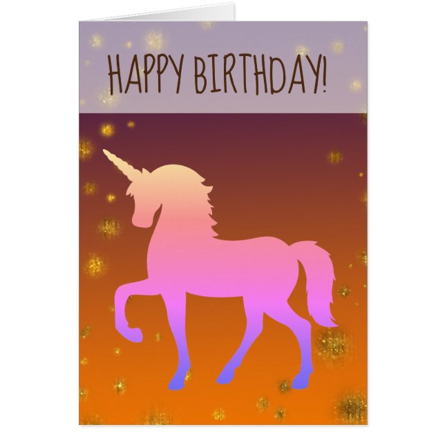 Tarjeta de felicitación de cumpleaños de Unicornio (Frente)