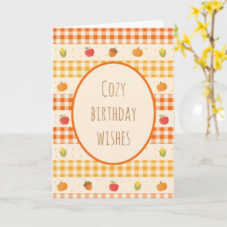 Tarjeta de felicitación de cumpleaños en otoño,