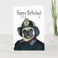 Tarjeta de felicitación de cumpleaños Fireman pug