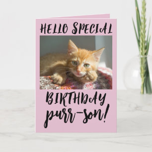 TARJETA DE FELICITACIÓN DE CUMPLEAÑOS GATO NARANJA
