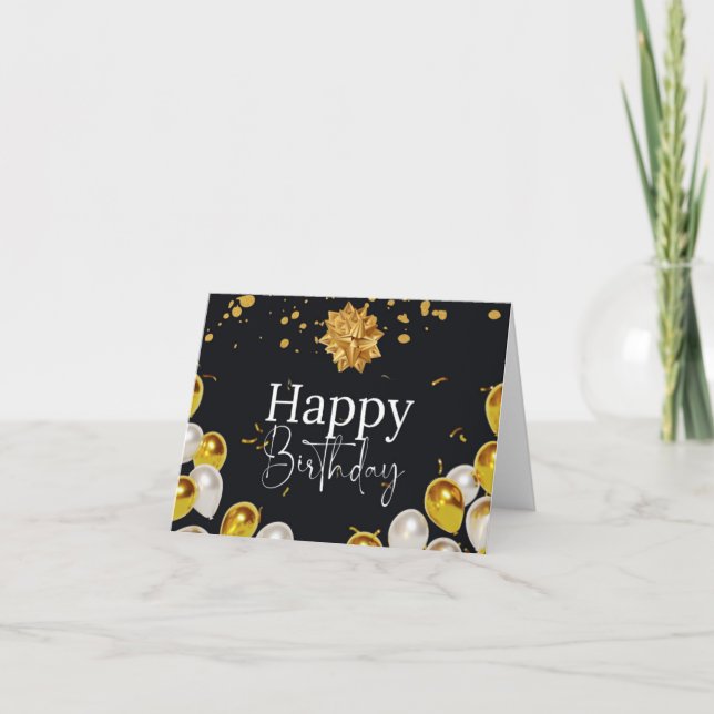 Tarjeta de felicitación de cumpleaños negra y dora (Anverso)