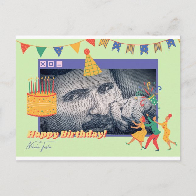 Tarjeta de felicitación de cumpleaños Nikola Tesla (Anverso)