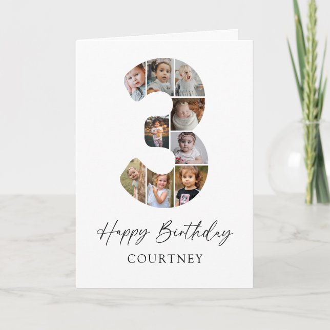 Tarjeta de felicitación de cumpleaños número 3 con (Anverso)
