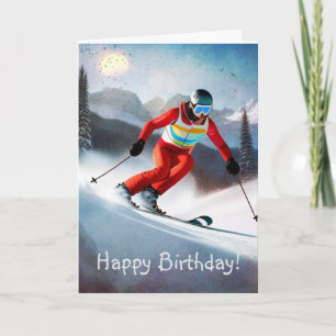 Tarjeta de felicitación de cumpleaños para esquiar
