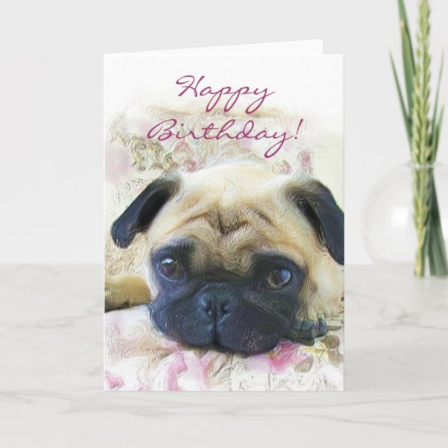 Tarjeta de felicitación de cumpleaños Pug (Anverso)