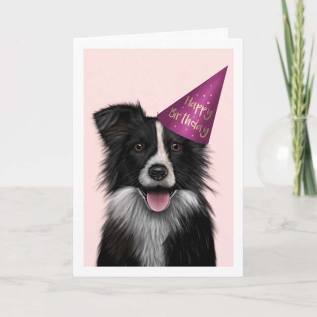 Tarjeta de felicitación de cumpleaños rosada Colli (Anverso)