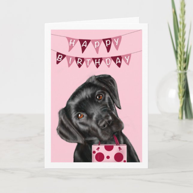 Tarjeta de felicitación de cumpleaños rosada de La (Anverso)