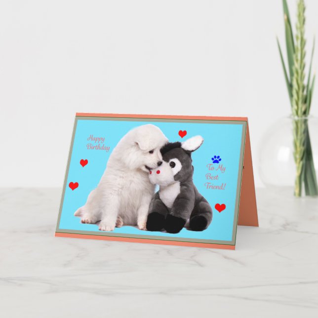 Tarjeta de felicitación de cumpleaños Samoyed Pupp (Anverso)