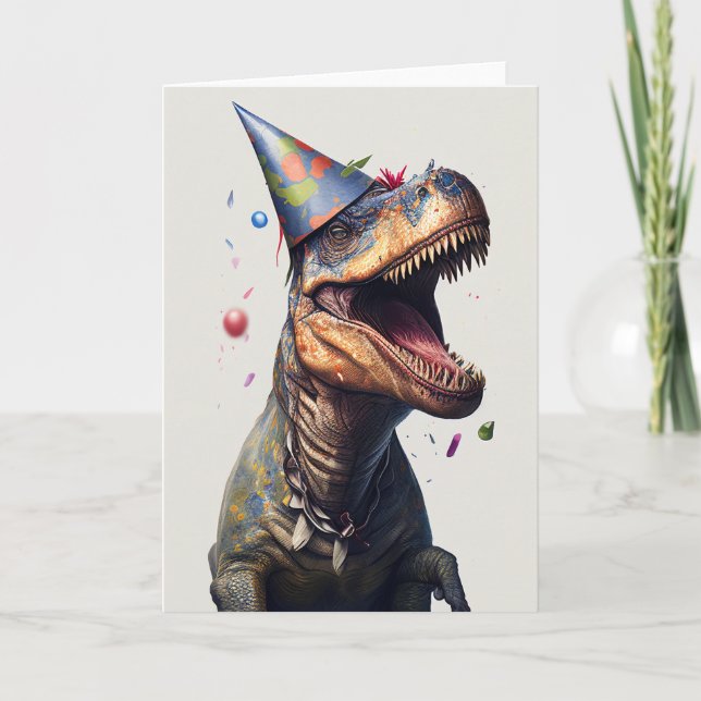 Tarjeta de felicitación de cumpleaños T-Rex Dinosa (Anverso)