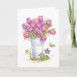 Tarjeta de felicitación de cumpleaños Tulip Pail