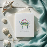 Tarjeta de felicitación de cumpleaños Watercolor B<br><div class="desc">Envíe deseos de cumpleaños junto al mar con esta tarjeta de felicitación inspirada en la costa para las celebraciones de cumpleaños. Con un cangrejo azul acuático en tonos turquesa, verde, azul, rojo y amarillo, este original diseño pintado a mano evoca el encanto del mar, perfecto para los amantes de la...</div>