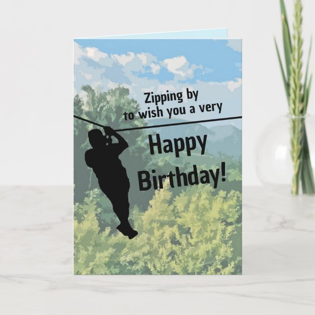 Tarjeta de felicitación de cumpleaños Zipline Adve (Anverso)