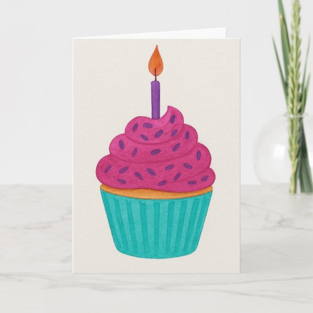 Tarjeta de Felicitación de Cupcake con Acuarela (Anverso)