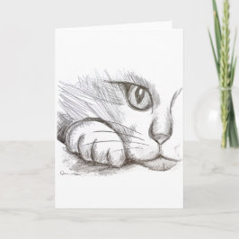 Tarjeta de felicitación de dibujo a lápiz de gato
