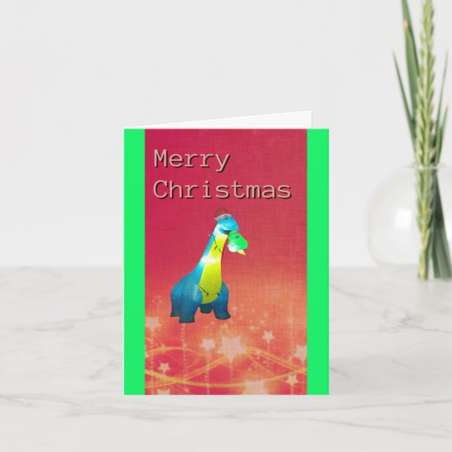 Tarjeta de Felicitación de Dinosaurio de Navidad D (Anverso)