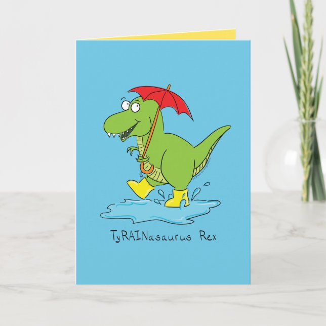 Tarjeta de felicitación de dinosaurio TyRAINosauru (Anverso)