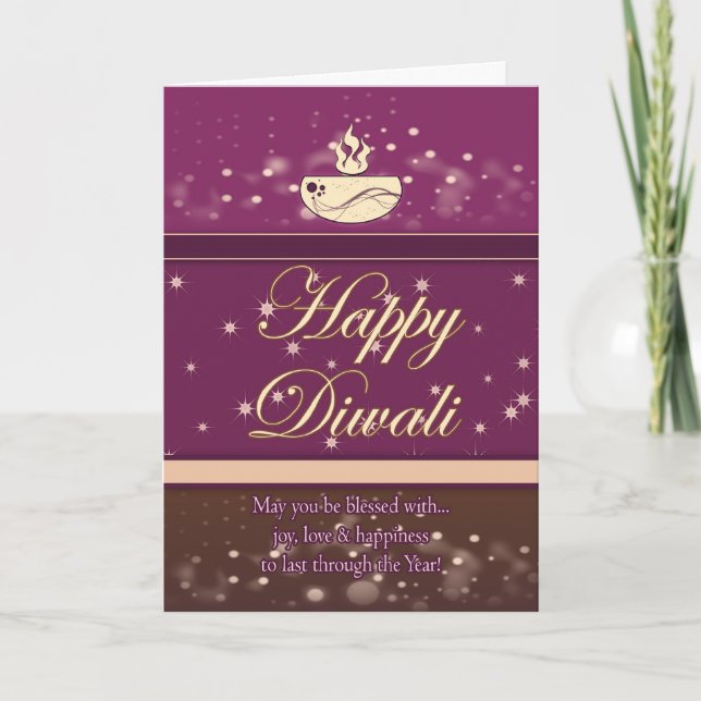 Tarjeta de felicitación de Diwali con la lámpara - (Anverso)