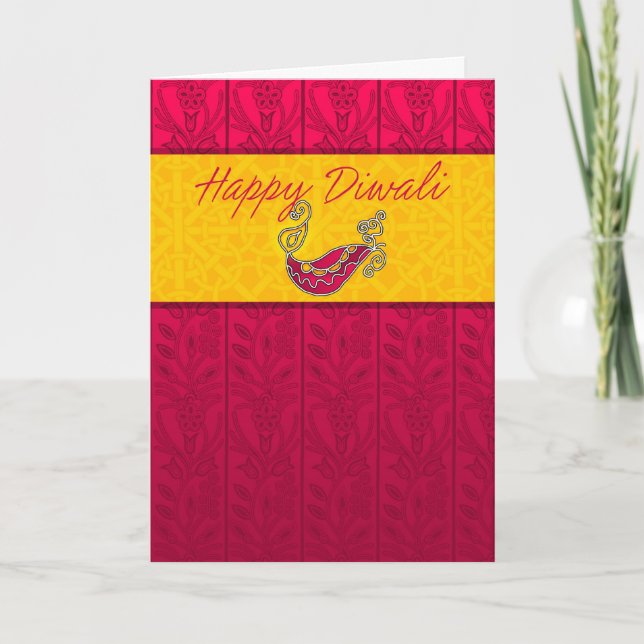 Tarjeta de felicitación de Diwali con la lámpara (Anverso)