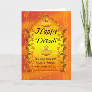 Tarjeta de felicitación de Diwali con las lámparas