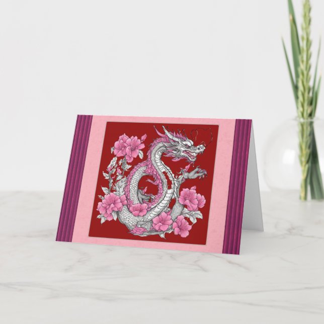 Tarjeta de felicitación de dragón de flores (Anverso)