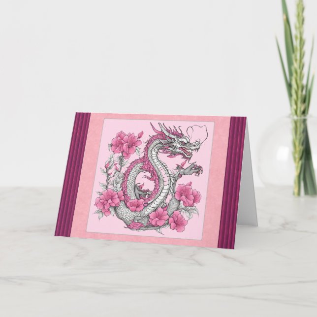 Tarjeta de felicitación de dragón de flores (Anverso)