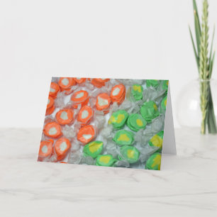 Tarjeta de felicitación de dulces verde y naranja