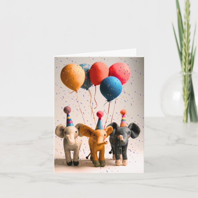 Tarjeta de felicitación de elefante Fiesta (Anverso)