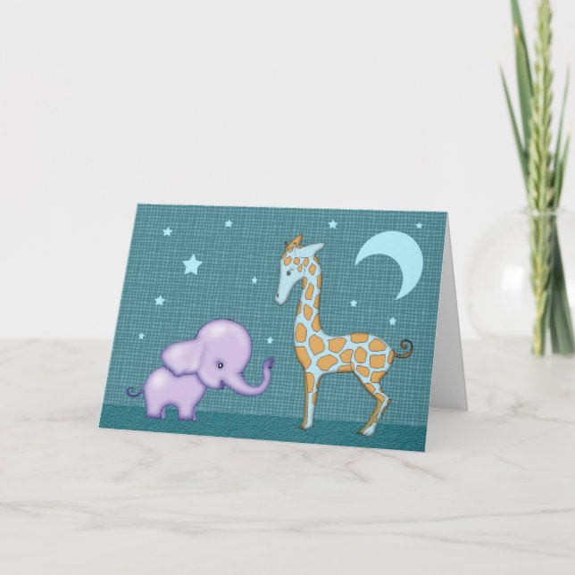 Tarjeta de felicitación de elefante y jirafa dulce (Anverso)