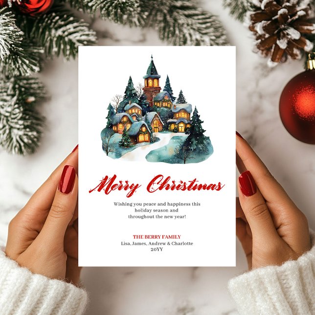 Tarjeta de Felicitación de escena navideña acogedo (Watercolor Cozy Holiday Scene Greeting Card)