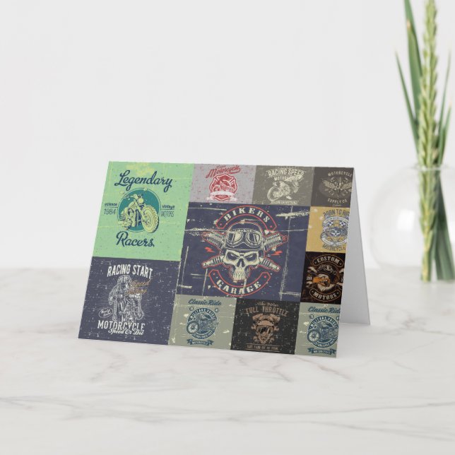 Tarjeta de felicitación de estilo grunge para moto (Anverso)