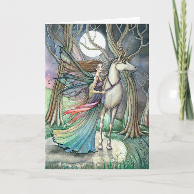 Tarjeta de felicitación de Fantasy Unicorn en blan (Anverso)