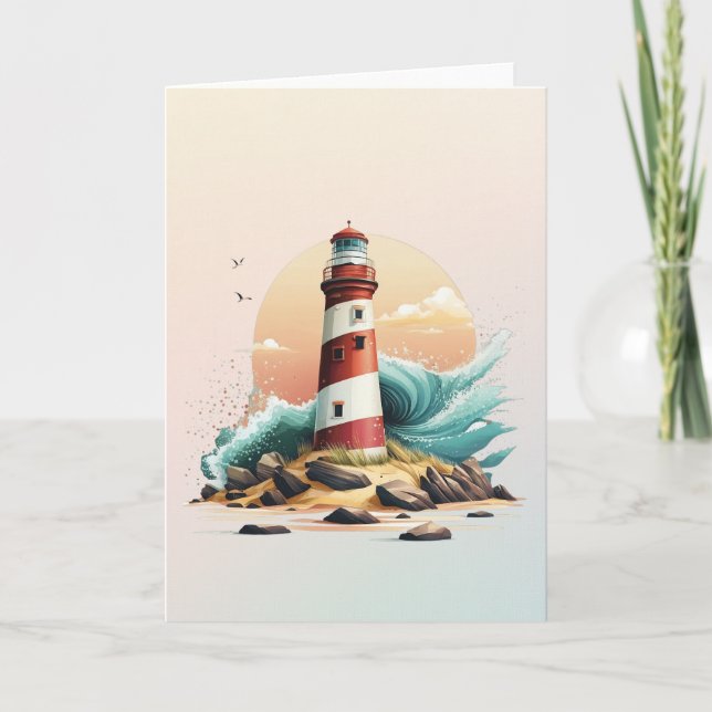 Tarjeta de felicitación de faro en blanco #2 (Anverso)