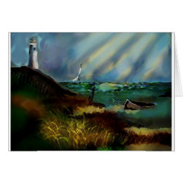 Tarjeta de felicitación de faro (en blanco dentro)