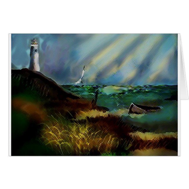 Tarjeta de felicitación de faro (en blanco dentro) (Anverso (Horizontal))