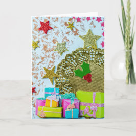 Tarjeta de felicitación de feriado para regalos y 
