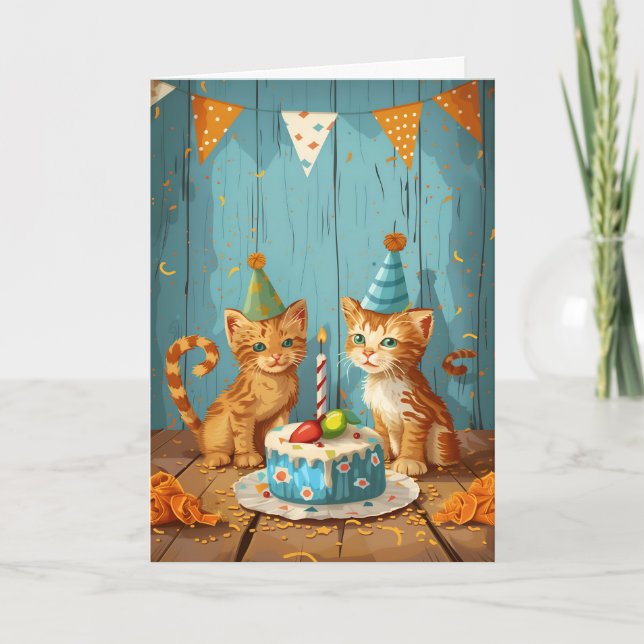 Tarjeta de felicitación de fiesta de gatito festiv (Anverso)