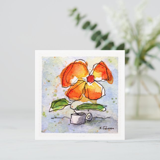 Tarjeta de felicitación de flor acuarela naranja (Anverso de pie)