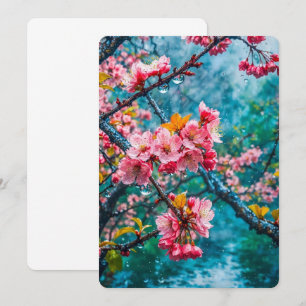 Tarjeta de felicitación de flor de cerezo rosa vib