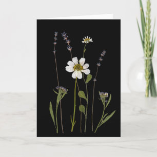Tarjeta de felicitación de flor prensada negra