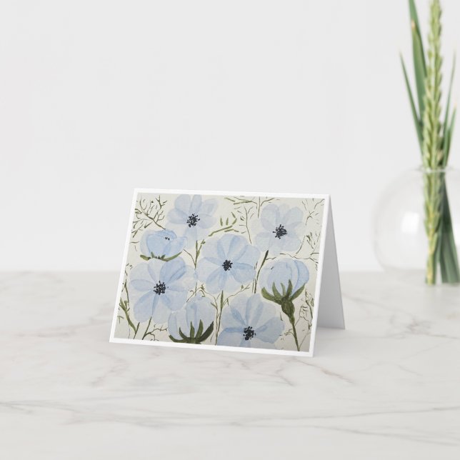 Tarjeta de felicitación de flores azules ondeando (Anverso)