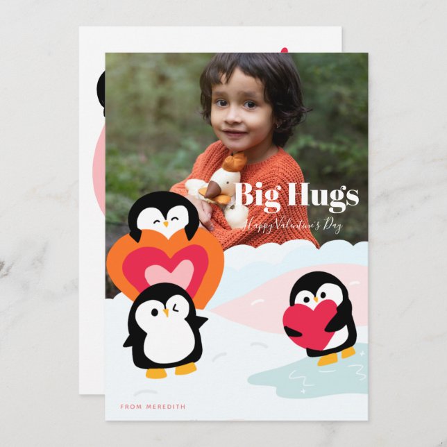 Tarjeta de felicitación de foto de pingüinos abraz (Anverso / Reverso)