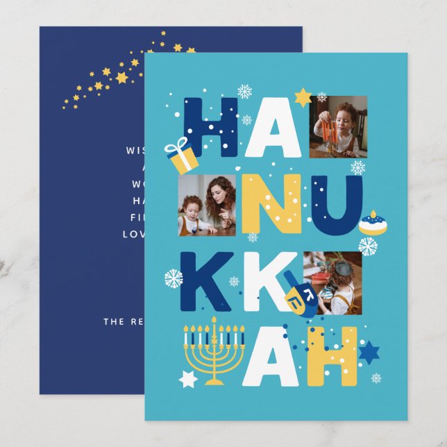 Tarjeta de felicitación de fotos de HANUKKAH (Anverso / Reverso)