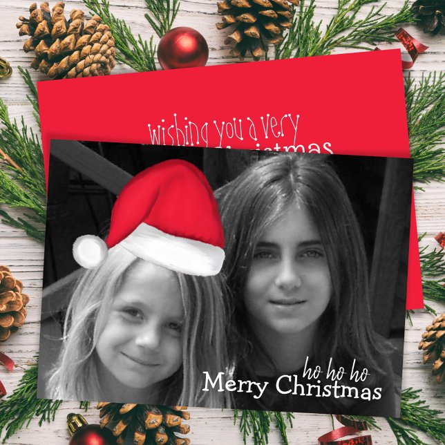 Tarjeta de felicitación de fotos de Santa Hat (móv (Merry Christmas Movable Santa Hat greeting card)