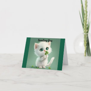 Tarjeta de Felicitación de Gatito con Trébol de Cu