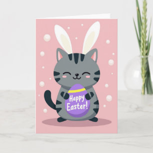Tarjeta de felicitación de Gatito Conejo Feliz