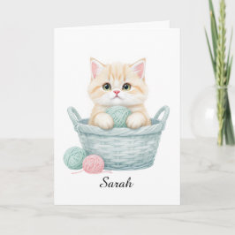 Tarjeta de felicitación de gatito de lana encantad
