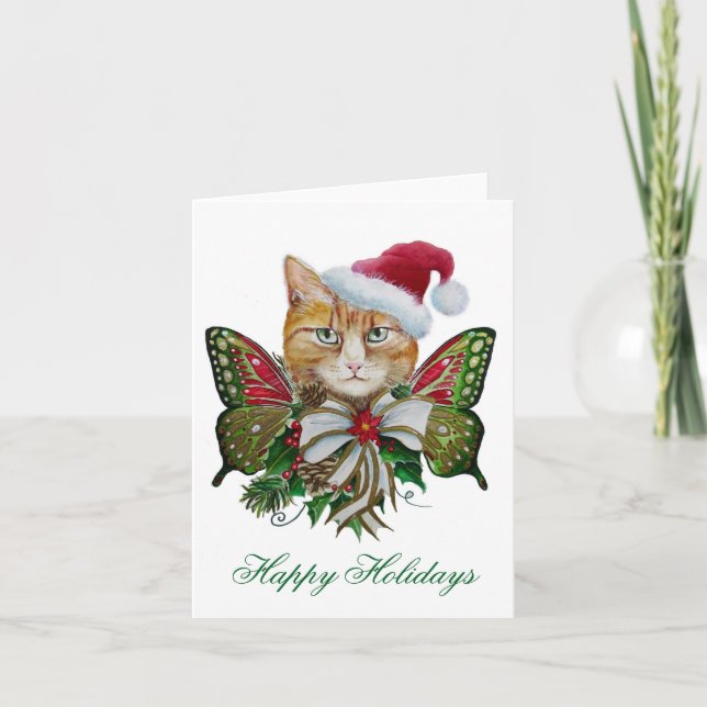 Tarjeta de felicitación de gatito para Navidades d (Anverso)