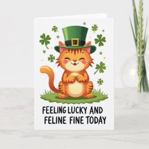 Tarjeta de felicitación de gato atigrado afortunad