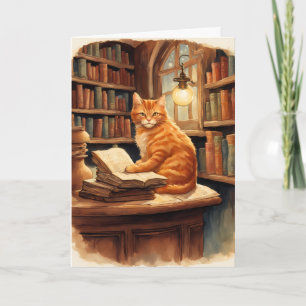 tarjeta de felicitación de gato de biblioteca